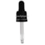 Tapa rosca precintable estriada negro PP18 con pipeta cuentagotas con tubo 65 mm altura