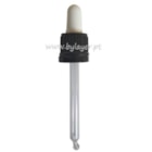 Tapa rosca negra con pipeta blanca cuentagotas PP18 con punta curva para botella de 50 ml