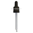 Tapa rosca precintable estriada negro PP18 con pipeta cuentagotas con punta curva negro para botella 100 ml