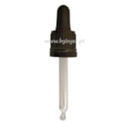 Tapa rosca precintable estriada negro PP18 con pipeta cuentagotas con punta curva negro con tubo 65 mm altura