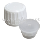 Tapa rosca precintable gotero PP28 blanco (tapa y obturador) estriado ancho para vidrio