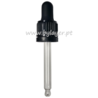 Tapa rosca precintable estriada negro PP18 con pipeta cuentagotas para botella 30ml