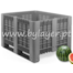 Contenedor palet de 610L rejado (1,2x1x0,76m) con 2 patines